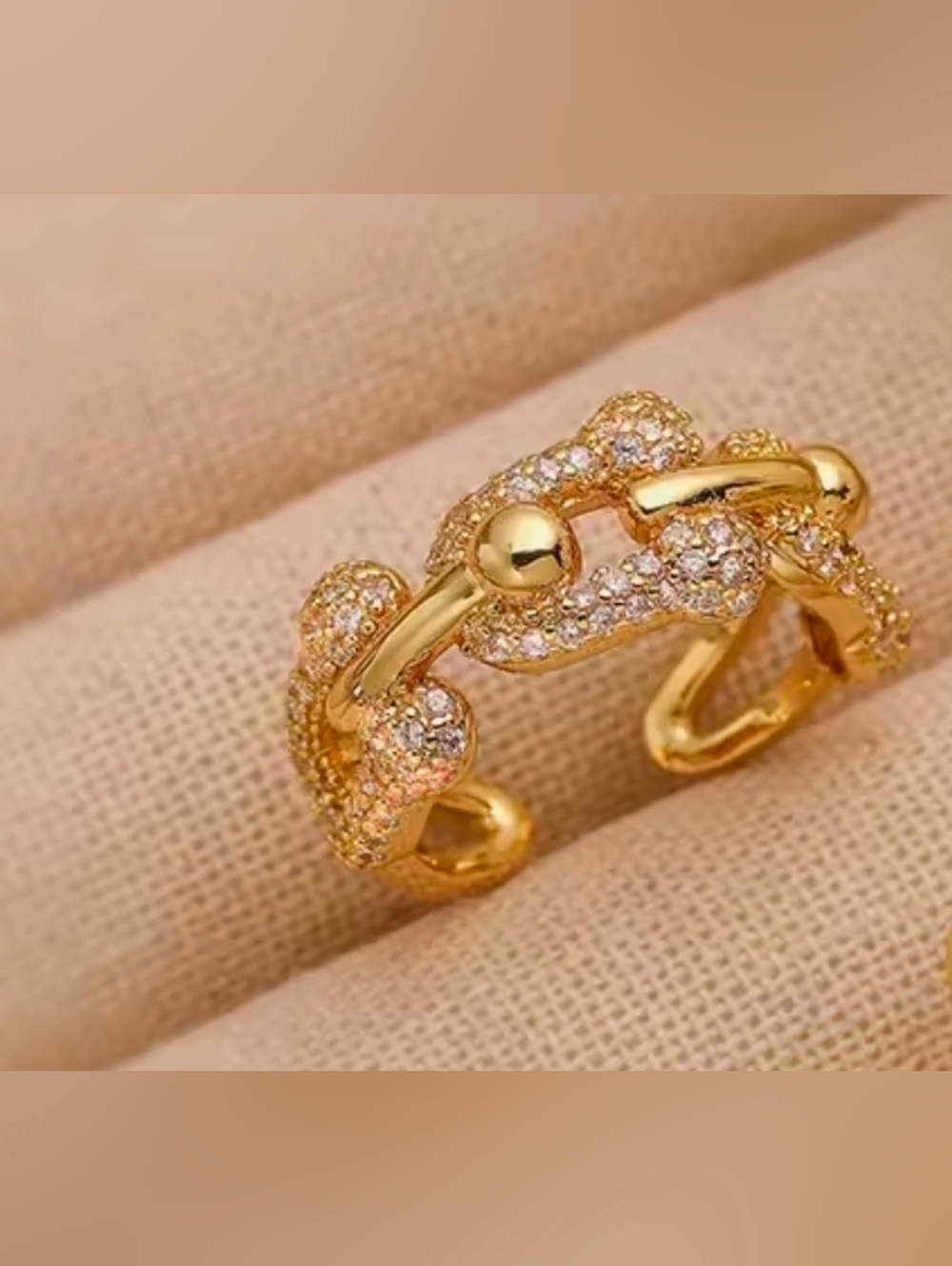Gold Pave Link Open Ring